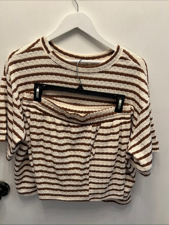 Zenana Outfitters Tops - Striped Short Set .Knit Top and Matching Shots in Cream and Brown Never Worn